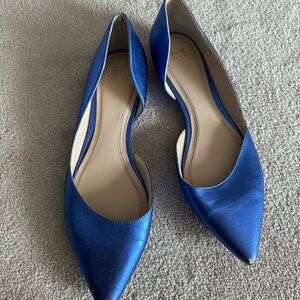 Blue Metallic Leather Women's Flats